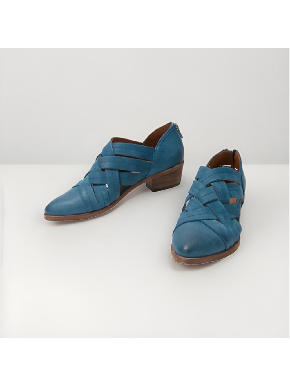 Frye Ray Huarache Leather Booties Pointed Toe Blue Size 9